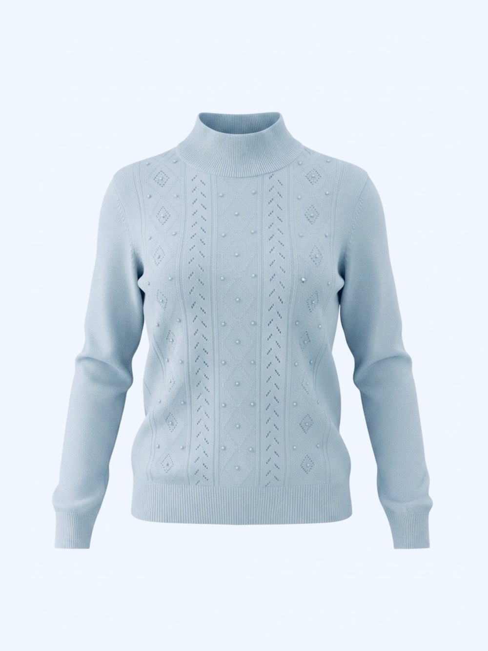 Basic Editions Light Blue Mock Neck Sweater with Bead Accents